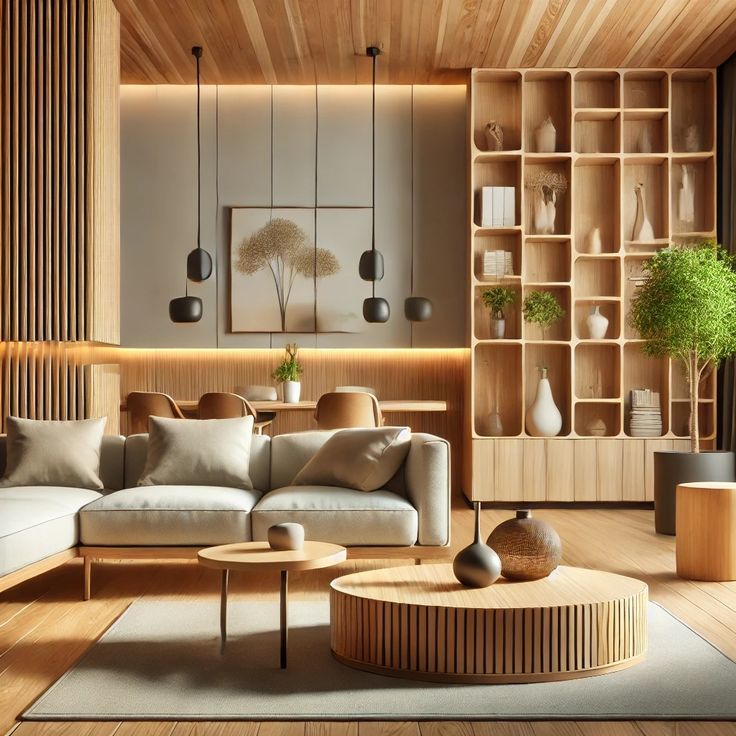 Modern Living Room with Wooden Interior