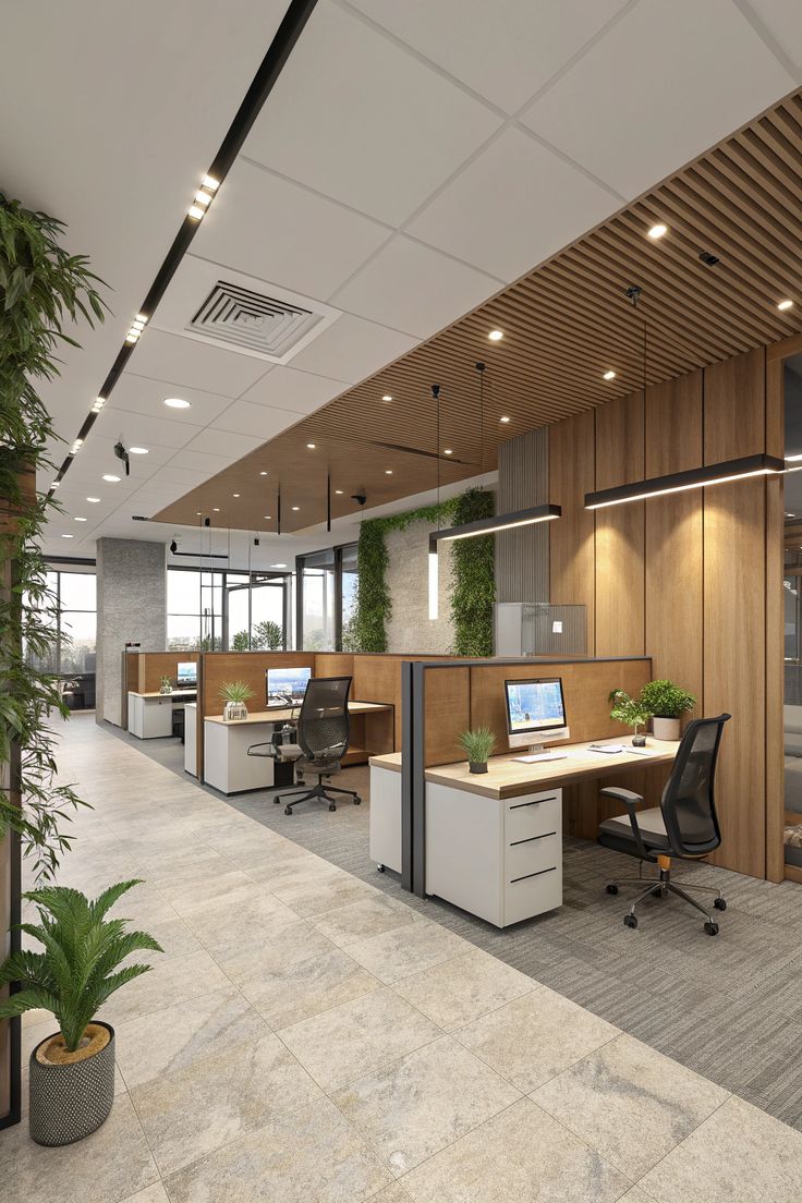 Modern Office with Wood Paneling